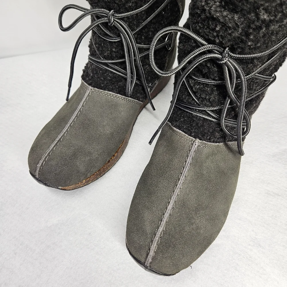 Sporto Size 8 Booties Grey Suede Leather Faux Sherpa Lined Cork Rubber Snow